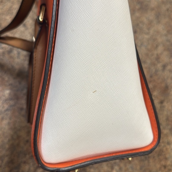 Michael Kors Leather Crossbody Bag With Handles Top Zipper Closure Orange White - Picture 11 of 16